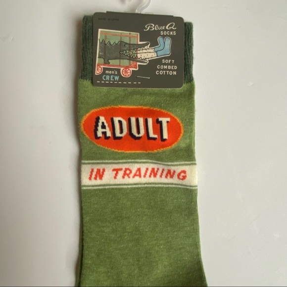 Men’s crew socks from Blue Q in size Men’s 7-12 “Adult in Training” NWT New - Picture 7 of 9